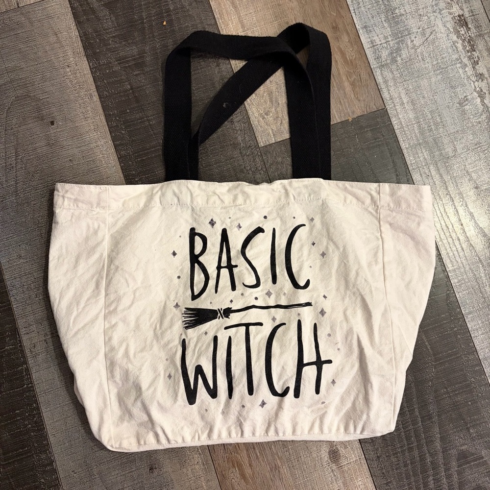 Basic Witch Canvas Tote Bag Halloween Broom Graphic Cotton Market Tote
